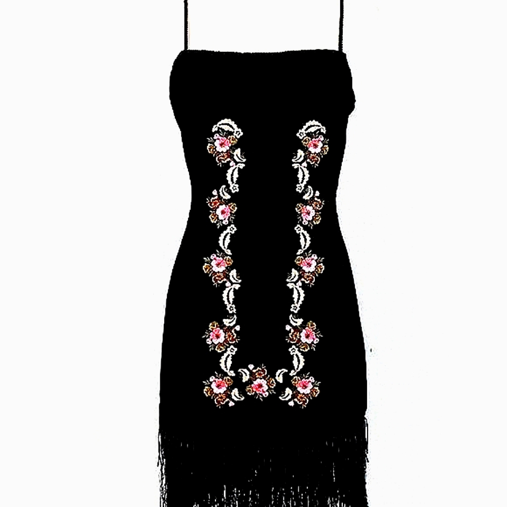 The KOOPLES Embroidered Velvet Fringed Flapper Dress France 1 USA Extra Small